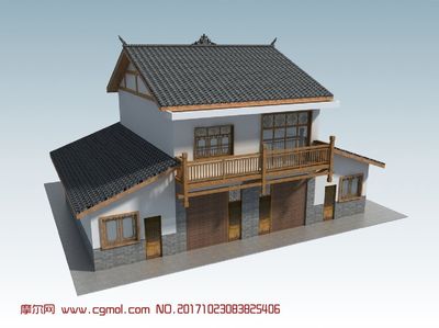 兩層帶伙房中式農房設計 踐行傳統風貌的現代建筑模型